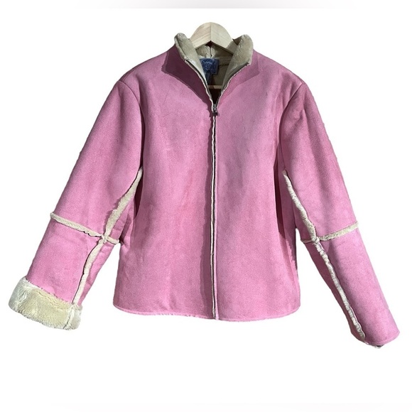 Rare Y2K Penny Lane Bubblegum Pink Barbie Sherpa Lined Suede Coat - Picture 1 of 9
